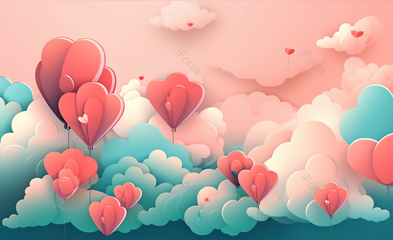 小清新520情人节气球剪纸风格背景,插画/手绘图,插画/手绘图库,插画/手绘图下载,插画/手绘